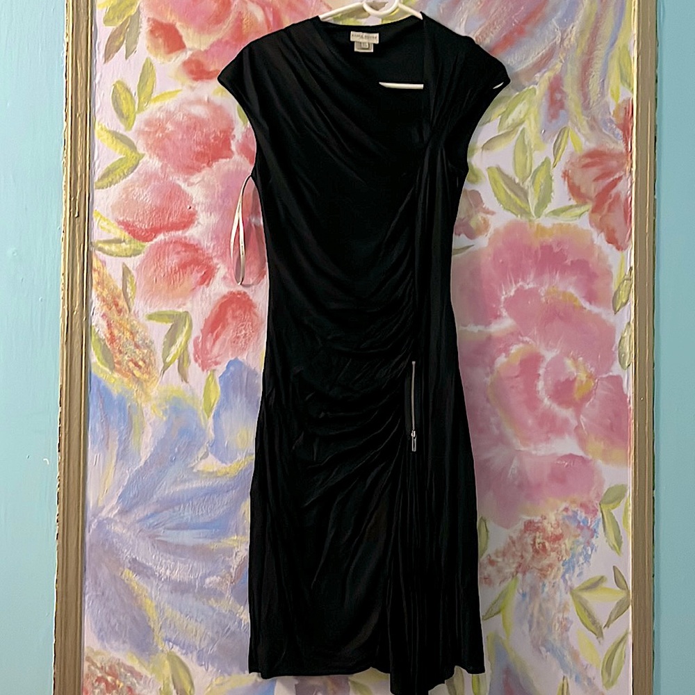 KAREN MILLEN KNIT ASYMMETRICAL RUCHING WITH ZIPPER HARDWADE SIZE 4 us